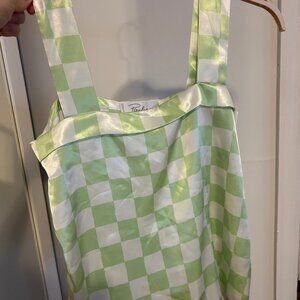 Vintage French Silky green & white checkerboard tank top - Size 6